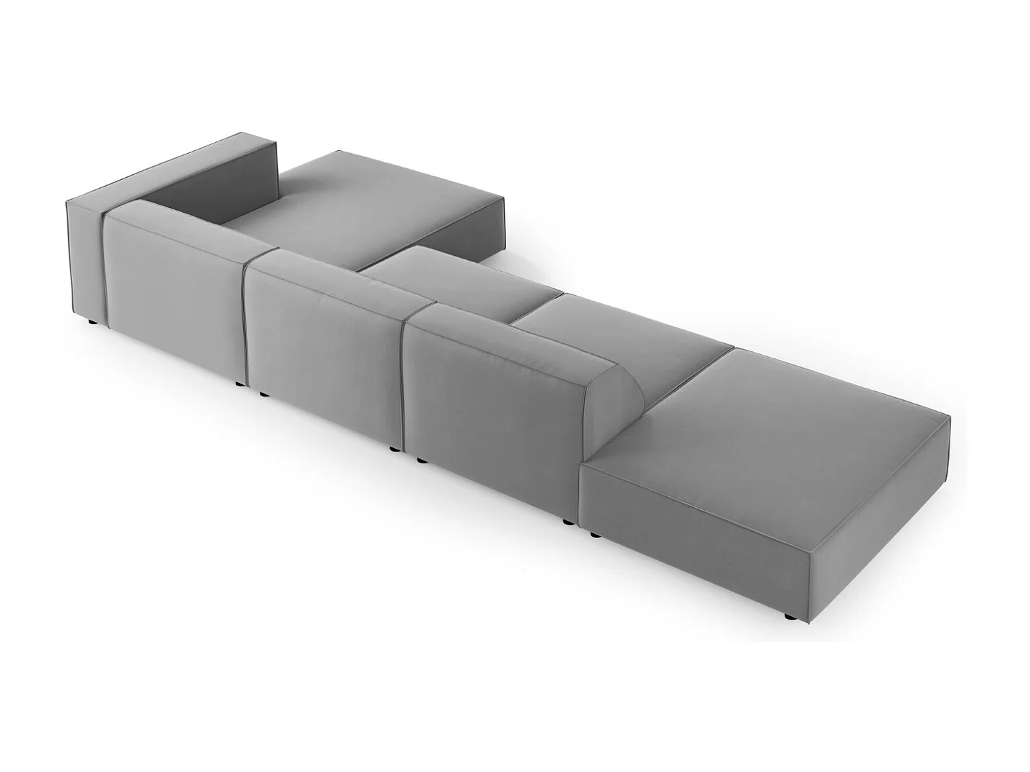 Cosmopolitan Design - Sofá esquinero derecho "Arendal" 5 plazas de terciopelo gris claro - 341x166x70cm