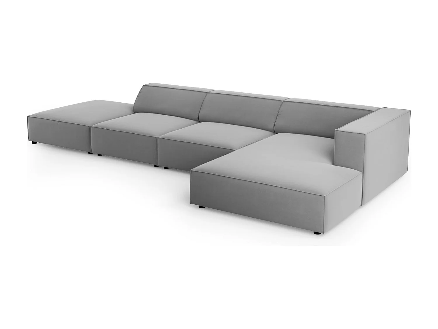 Cosmopolitan Design - Sofá de canto direito "Arendal" 5 lugares em veludo cinza claro - 341x166x70cm