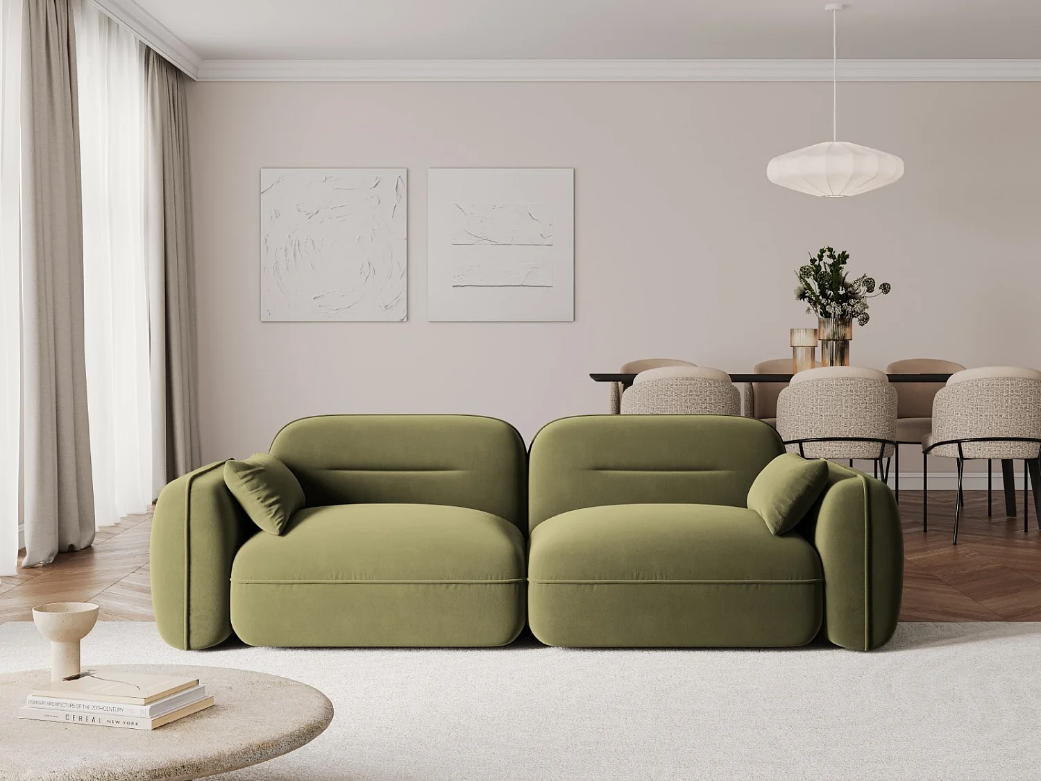 Cosmopolitan Design - Canapé modulable "Sydney" 3 places en velours vert clair - 230x90x70cm
