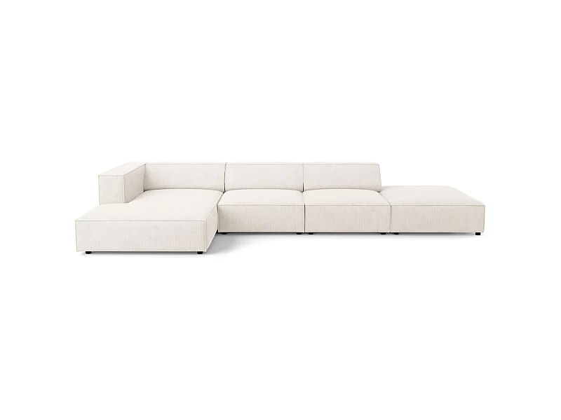 Cosmopolitan Design - Divano angolare sinistro "Arendal" 5 posti in ciniglia con effetto a coste avorio - 341x166x70cm