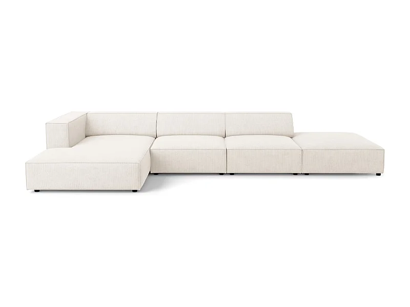 Cosmopolitan Design - Divano angolare sinistro "Arendal" 5 posti in ciniglia con effetto a coste avorio - 341x166x70cm