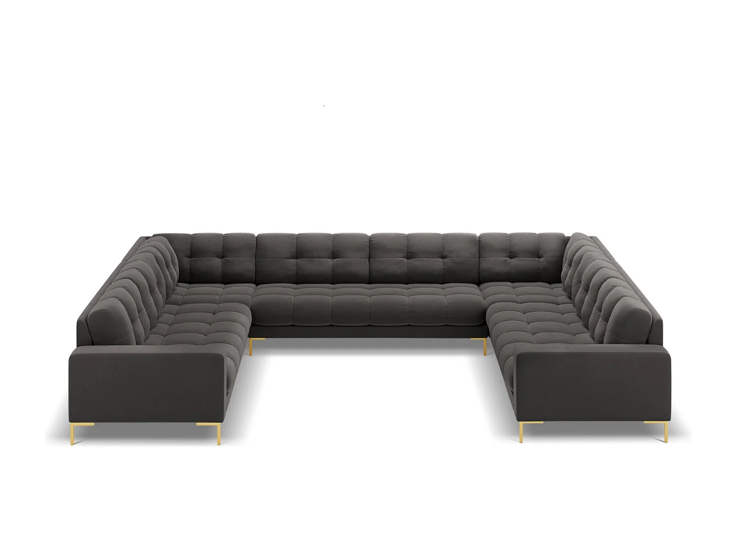 Cosmopolitan Design - Divano panoramico "Bali" 9 posti in velluto grigio scuro - 327x256x75cm