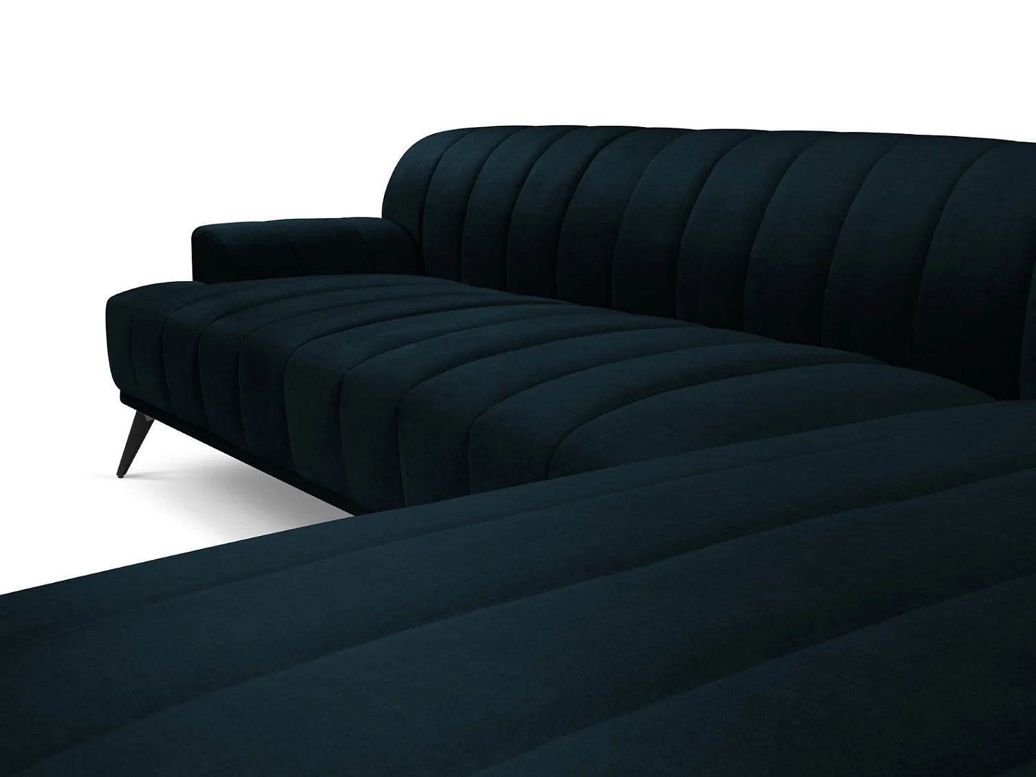 CXL by Christian Lacroix - Sofá de canto direito "Rita" 5 lugares em veludo petróleo escuro - 289x185x77cm