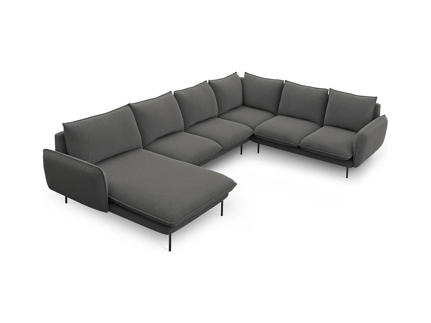 Cosmopolitan Design - Canapé d'angle droit panoramique "Vienna" 7 places en tissu structurel gris foncé - 330x235x95cm