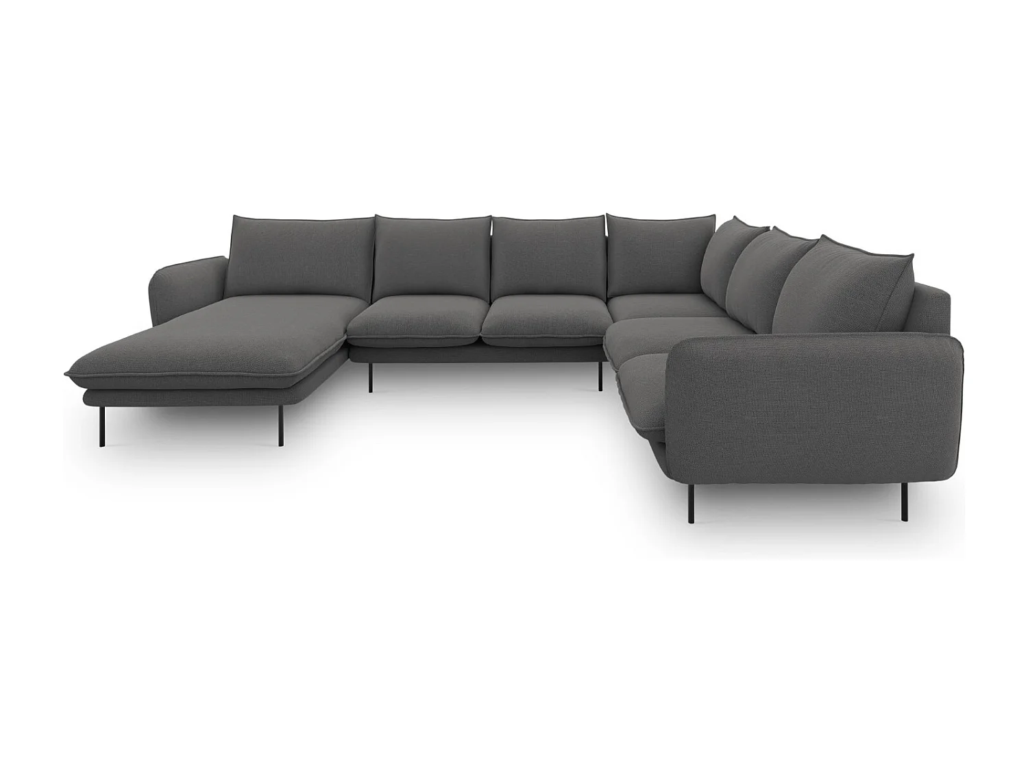 Cosmopolitan Design - Panoramische hoekbank rechts "Vienna" 7 zitplaatsen, Structurele stof, Donkergrijs - 330x235x95cm