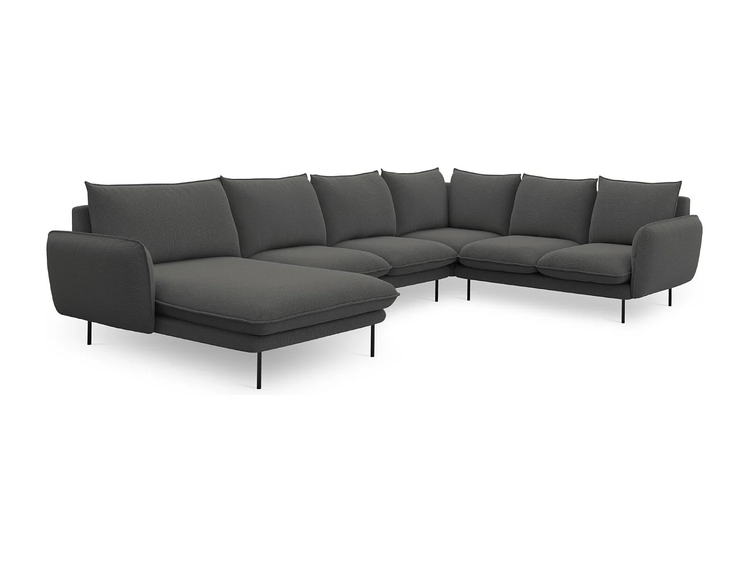 Cosmopolitan Design - Panoramische hoekbank rechts "Vienna" 7 zitplaatsen, Structurele stof, Donkergrijs - 330x235x95cm