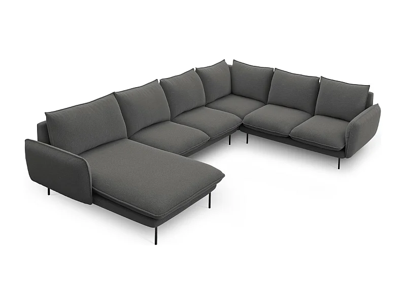 Cosmopolitan Design - Panoramische hoekbank rechts "Vienna" 7 zitplaatsen, Structurele stof, Donkergrijs - 330x235x95cm