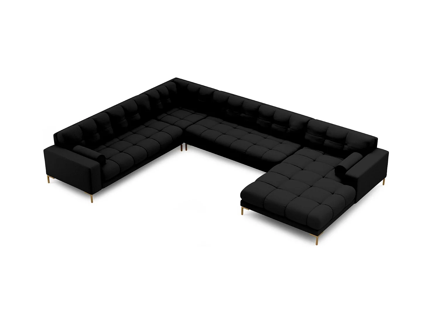 Cosmopolitan Design - Panoramische hoekbank links "Bali" 7 zitplaatsen, Structurele stof, Zwart - 327x256x75cm