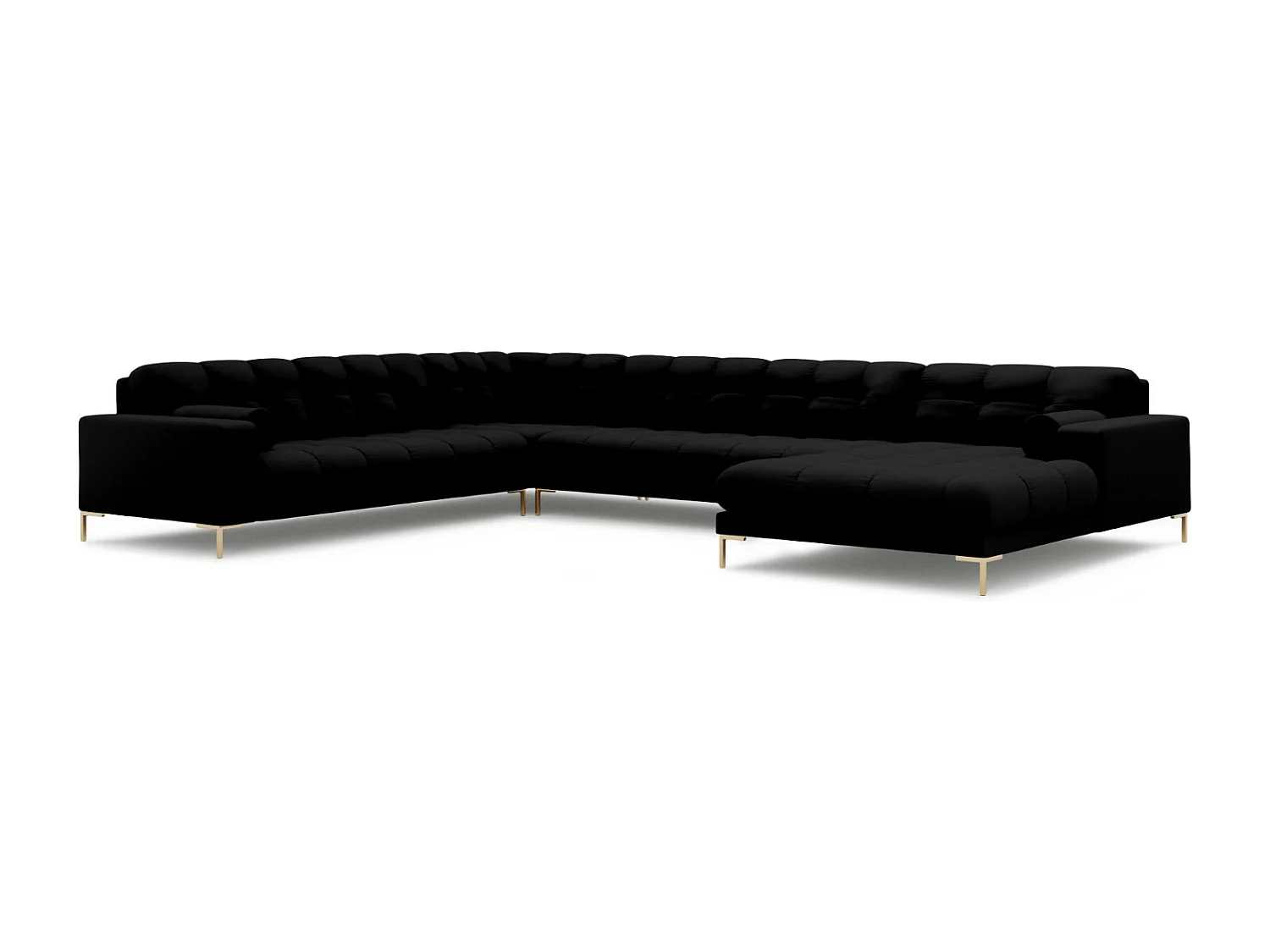 Cosmopolitan Design - Sofá de canto panorâmico à esquerda "Bali" 7 lugares em tecido estrutural preto - 327x256x75cm