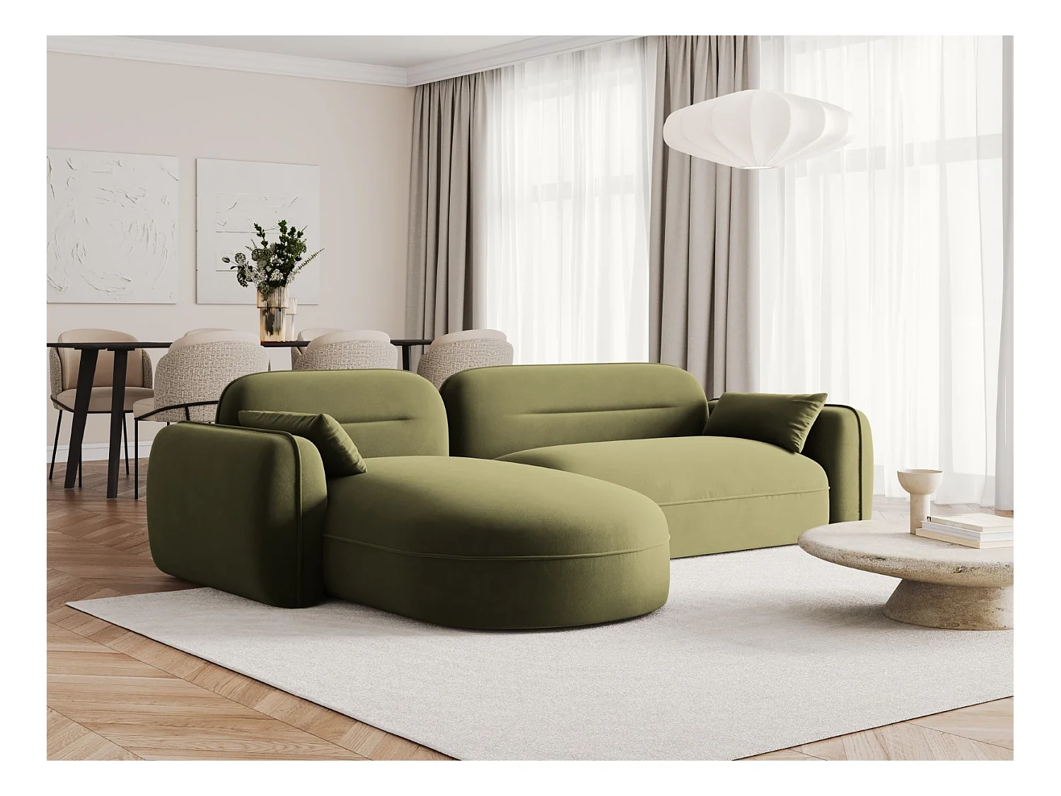 Cosmopolitan Design - Canapé d'angle gauche modulable "Sydney" 4 places en velours vert clair - 275x165x70cm