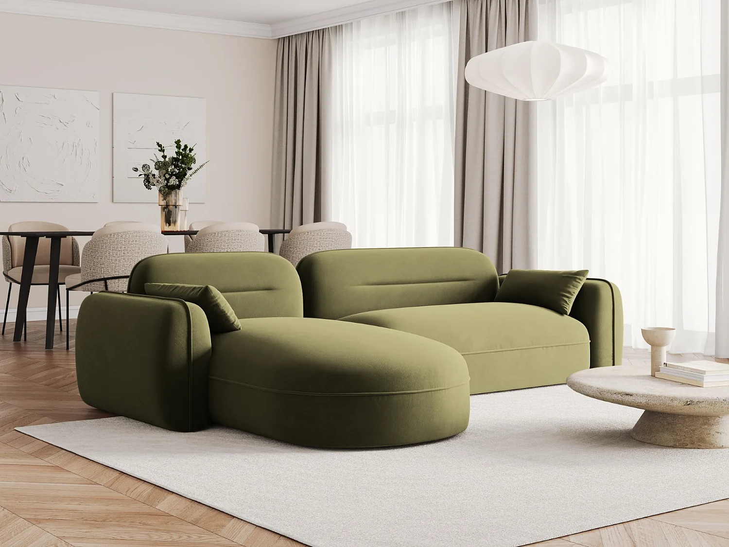 Cosmopolitan Design - Canapé d'angle gauche modulable "Sydney" 4 places en velours vert clair - 275x165x70cm