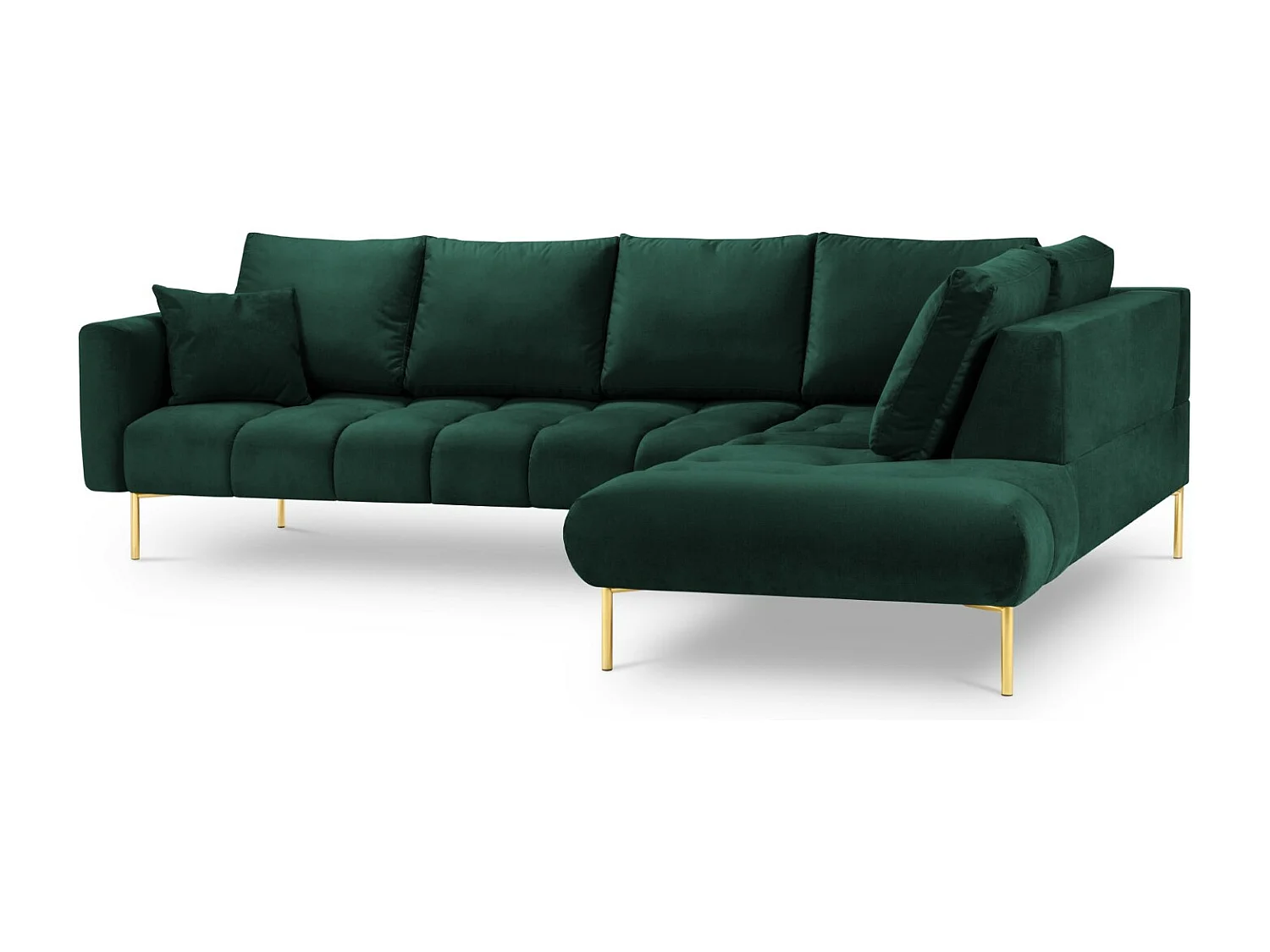 Cosmopolitan Design - Sofá esquinero derecho "Hastings" 5 plazas de terciopelo verde botella - 301x216x75cm