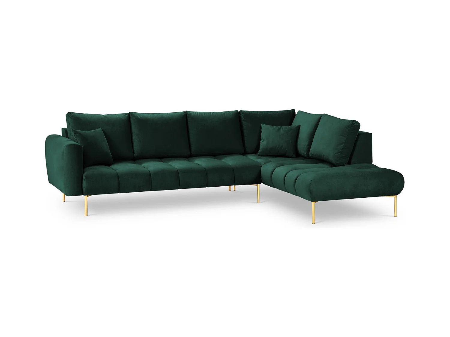 Cosmopolitan Design - Rechter hoekbank "Hastings" 5 zitplaatsen, Flueel, Flessengroen - 301x216x75cm