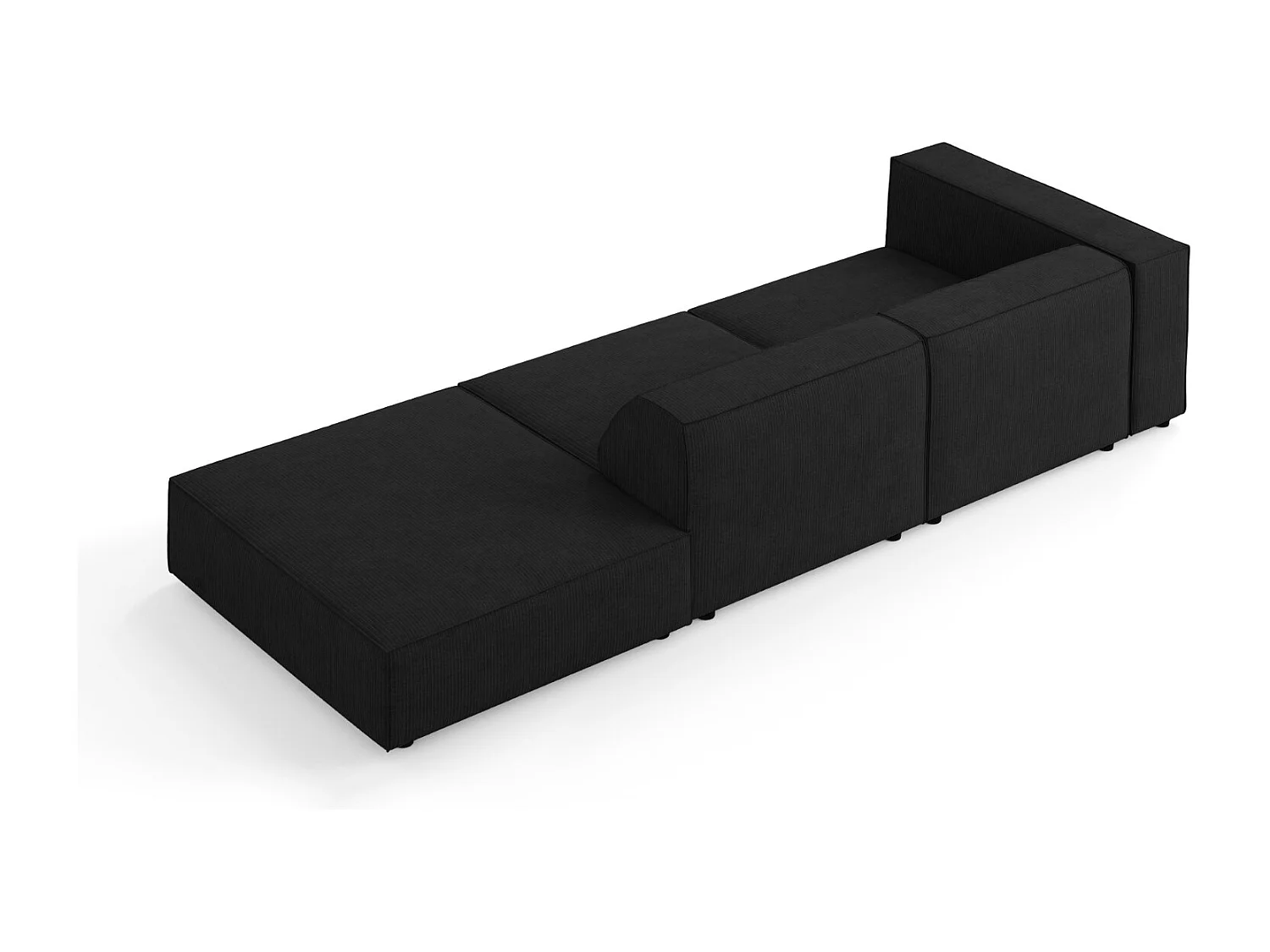 Cosmopolitan Design - Rechte bank "Arendal" 4 zitplaatsen, Chenille met ribbeleffect, Zwart - 262x102x70cm