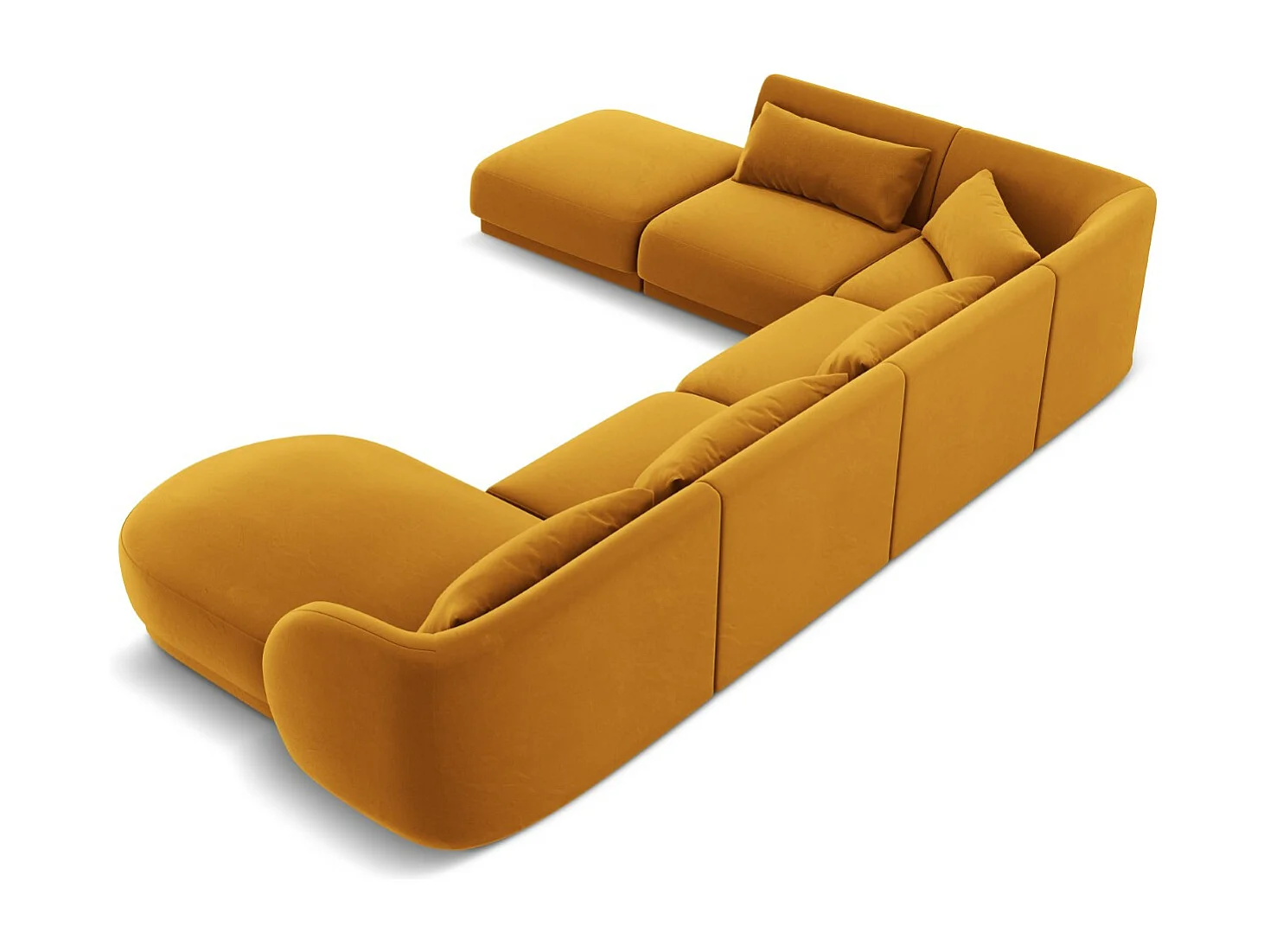 Cosmopolitan Design - Panoramische hoekbank links "Tulum" 6 zitplaatsen, Flueel, GEEL - 330x255x70cm