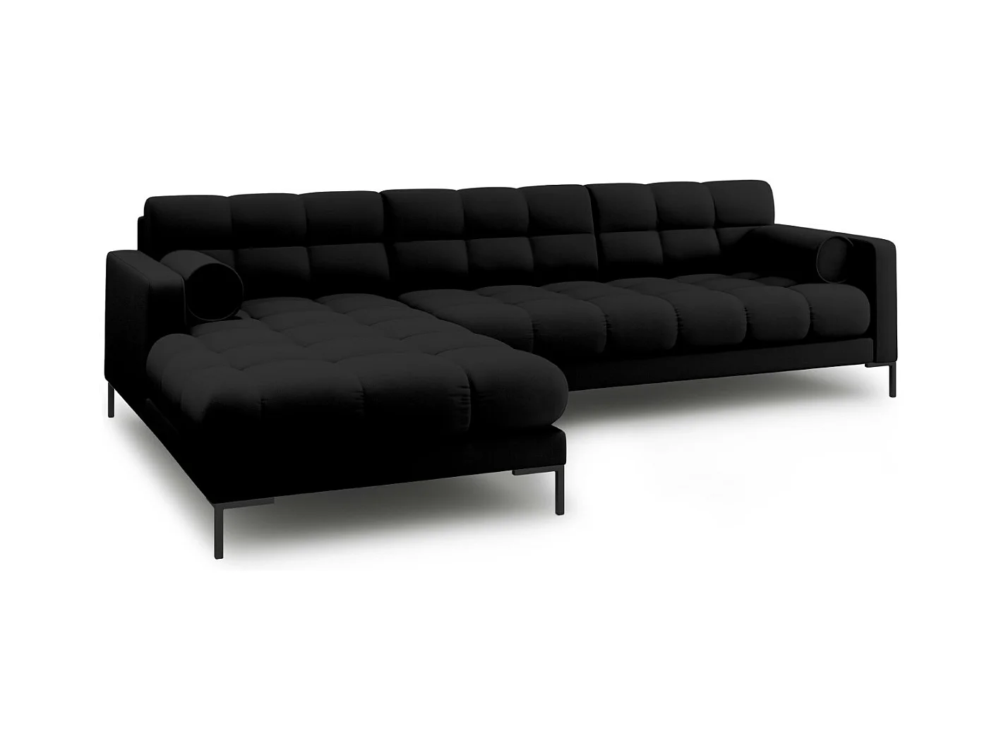 Cosmopolitan Design - 5-Sitzer Ecksofa links "Bali" aus strukturiertem Stoff schwarz - 293x185x75cm