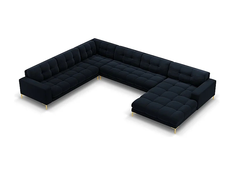 Cosmopolitan Design - 7-Sitzer Panoramasofa links "Bali" aus Samt dunkelblau - 327x256x75cm