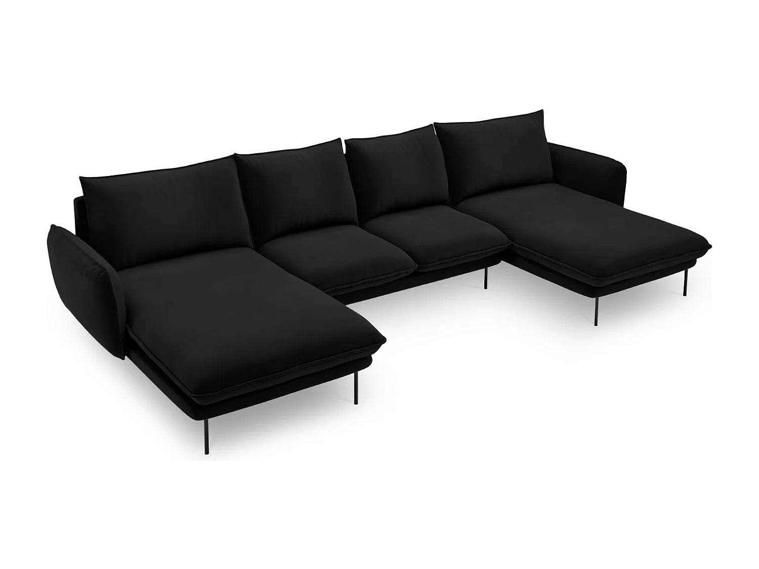Cosmopolitan Design - 6-Sitzer Panoramasofa "Vienna" aus Samt schwarz - 350x170x95cm