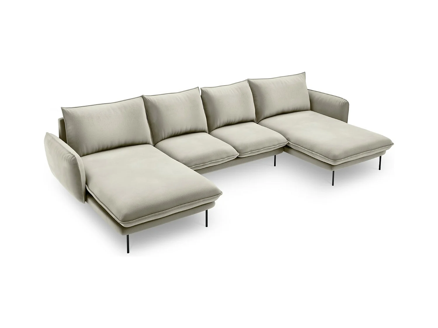 Cosmopolitan Design - Panoramische bank "Vienna" 6 zitplaatsen, Flueel, Beige - 350x170x95cm