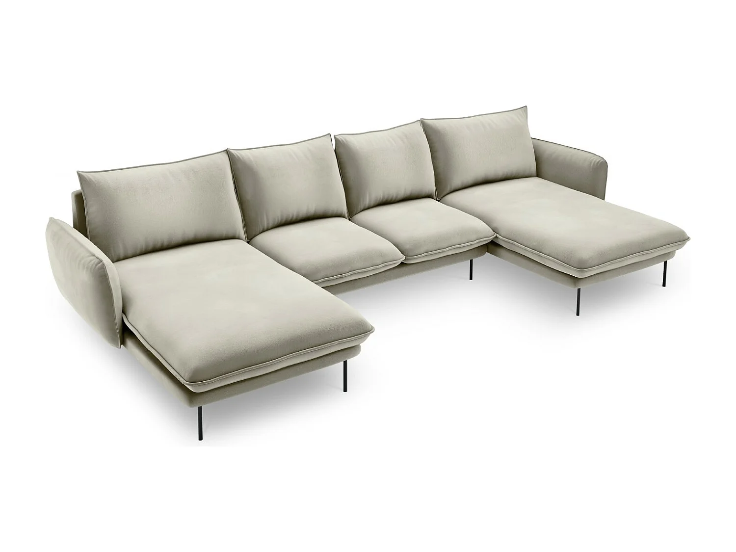 Cosmopolitan Design - Canapé panoramique "Vienna" 6 places en velours beige - 350x170x95cm