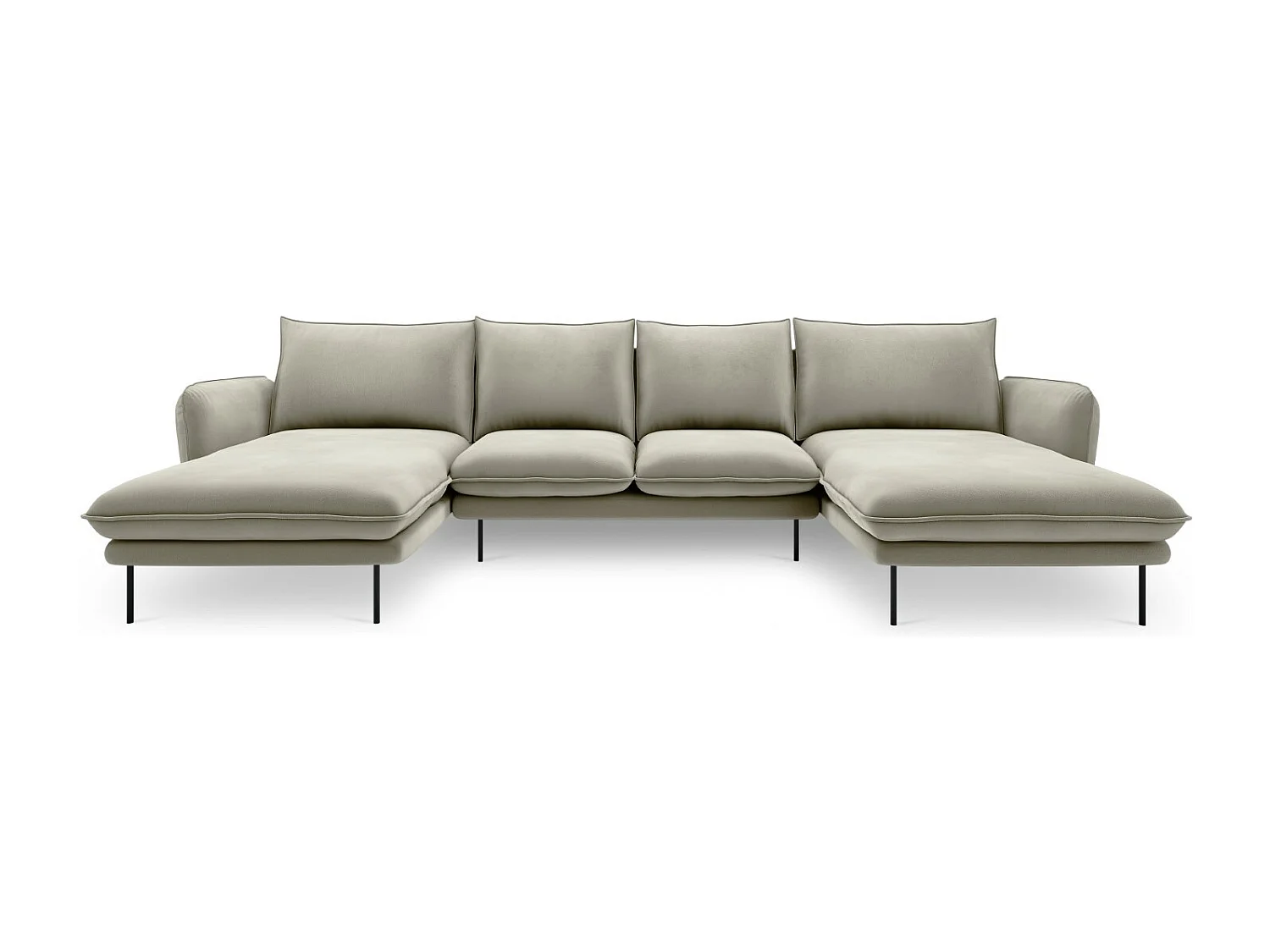 Cosmopolitan Design - Canapé panoramique "Vienna" 6 places en velours beige - 350x170x95cm