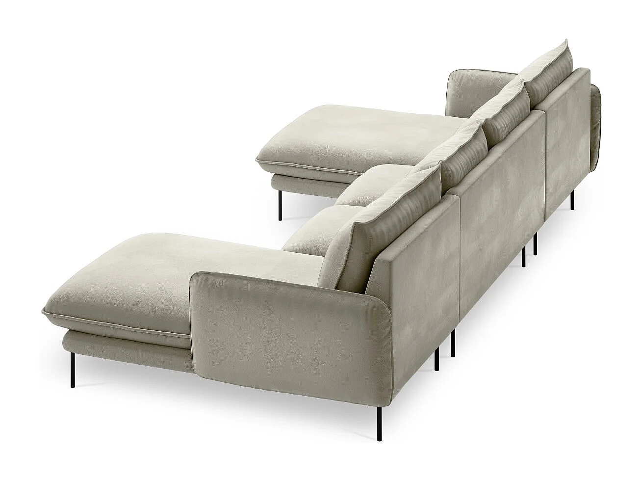 Cosmopolitan Design - Canapé panoramique "Vienna" 6 places en velours beige - 350x170x95cm