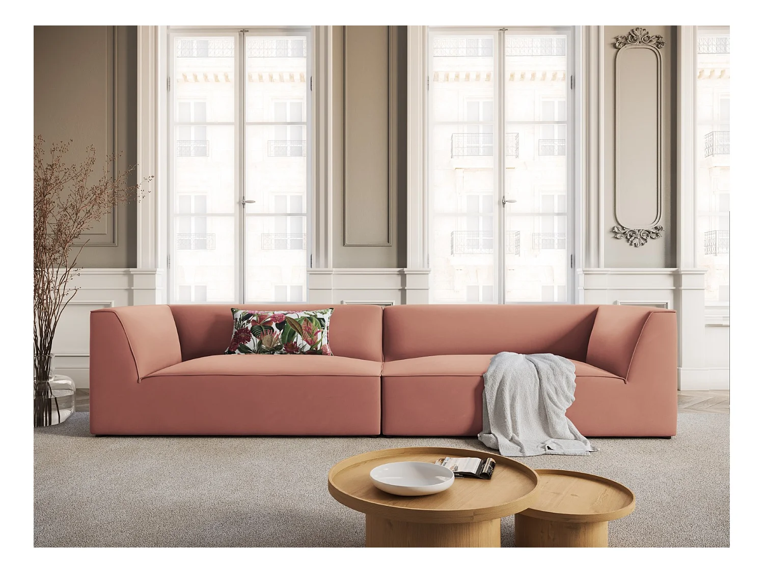 CXL by Christian Lacroix - Canapé "Charles" 4 places en velours rose - 302x93x69cm