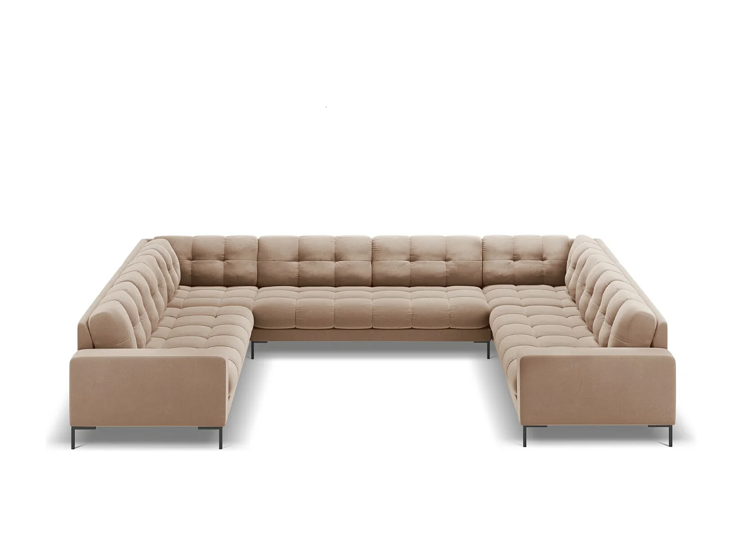 Cosmopolitan Design - Canapé panoramique "Bali" 9 places en velours beige - 327x256x75cm