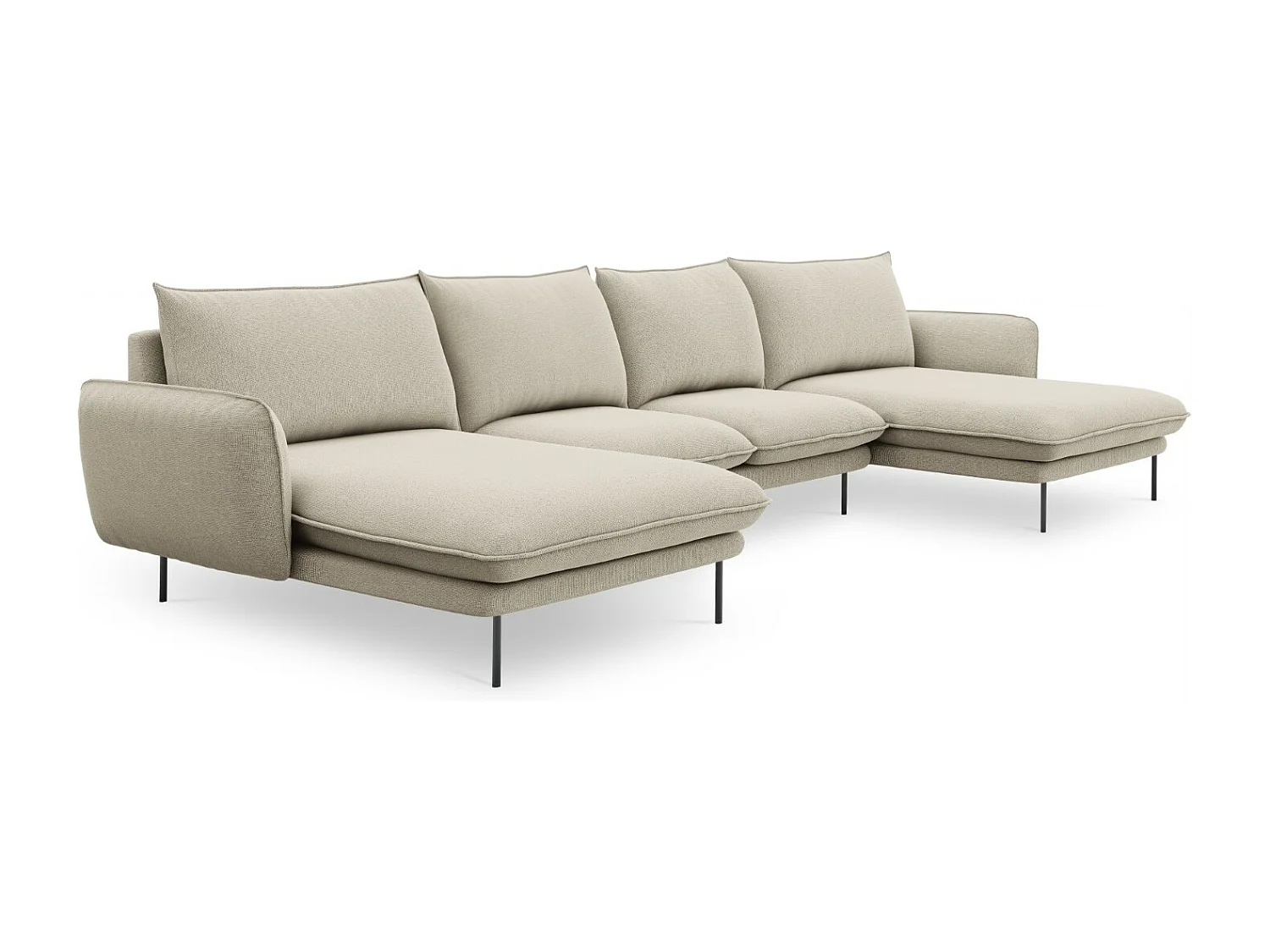 Cosmopolitan Design - Panoramische bank "Vienna" 6 zitplaatsen, Structurele stof, Beige - 350x170x95cm