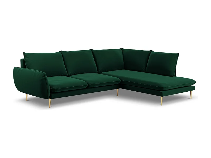 Cosmopolitan Design - Divano angolare destro "Vienna" 6 posti in velluto verde bottiglia - 275x185x95cm