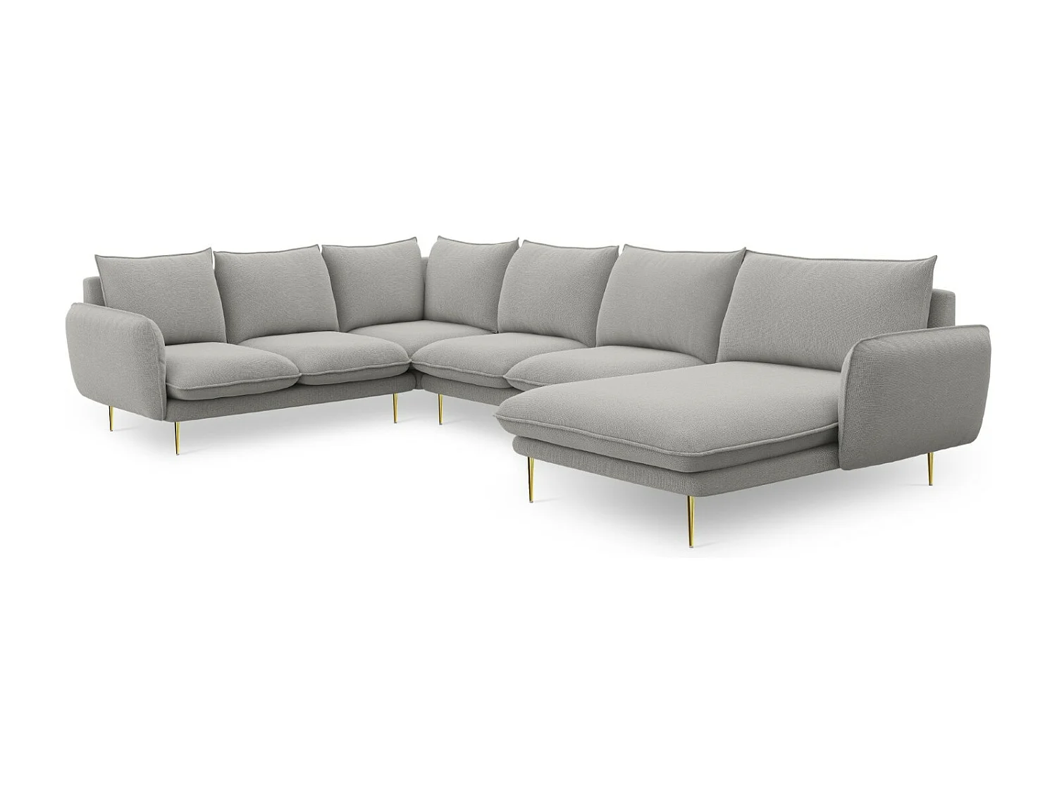 Cosmopolitan Design - Sofá esquinero panorámico izquierdo "Vienna" 7 plazas de tejido estructural gris claro - 330x235x95cm