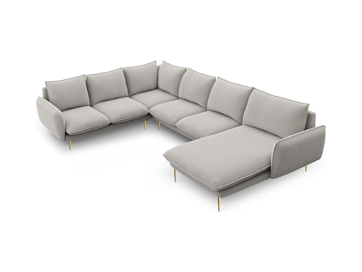 Cosmopolitan Design - Panoramische hoekbank links "Vienna" 7 zitplaatsen, Structurele stof, Lichtgrijs - 330x235x95cm