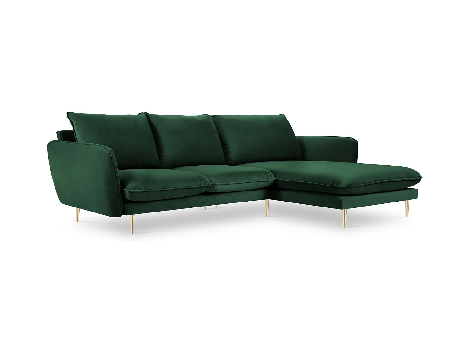 Cosmopolitan Design - Canapé d'angle droit "Vienna" 5 places en velours vert bouteille - 255x170x95cm