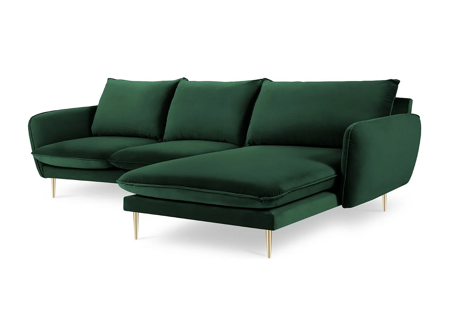 Cosmopolitan Design - Canapé d'angle droit "Vienna" 5 places en velours vert bouteille - 255x170x95cm