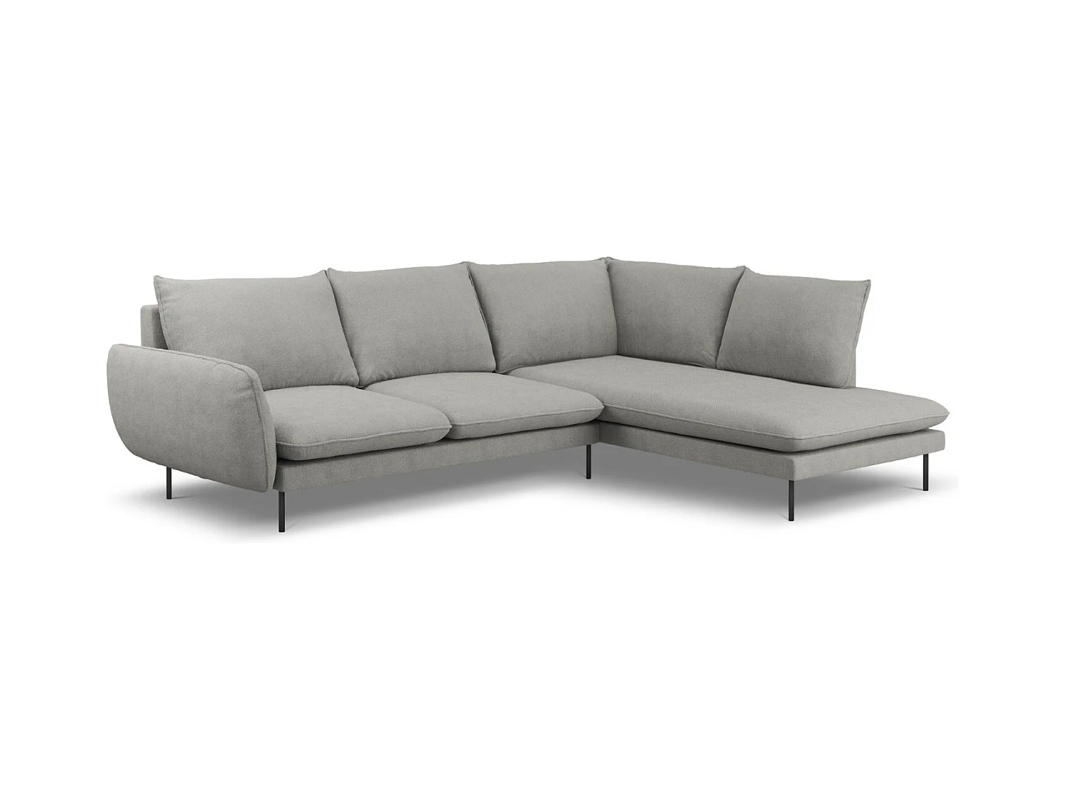 Cosmopolitan Design - Rechter hoekbank "Vienna" 6 zitplaatsen, Structurele stof, Lichtgrijs - 275x185x95cm