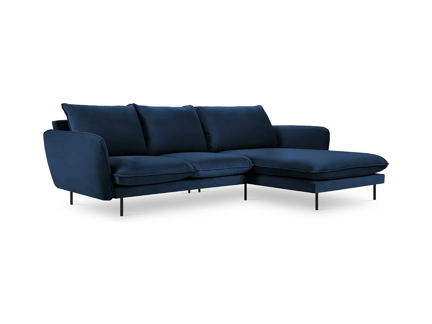 Cosmopolitan Design - Canapé d'angle droit "Vienna" 5 places en velours bleu roi - 255x170x95cm