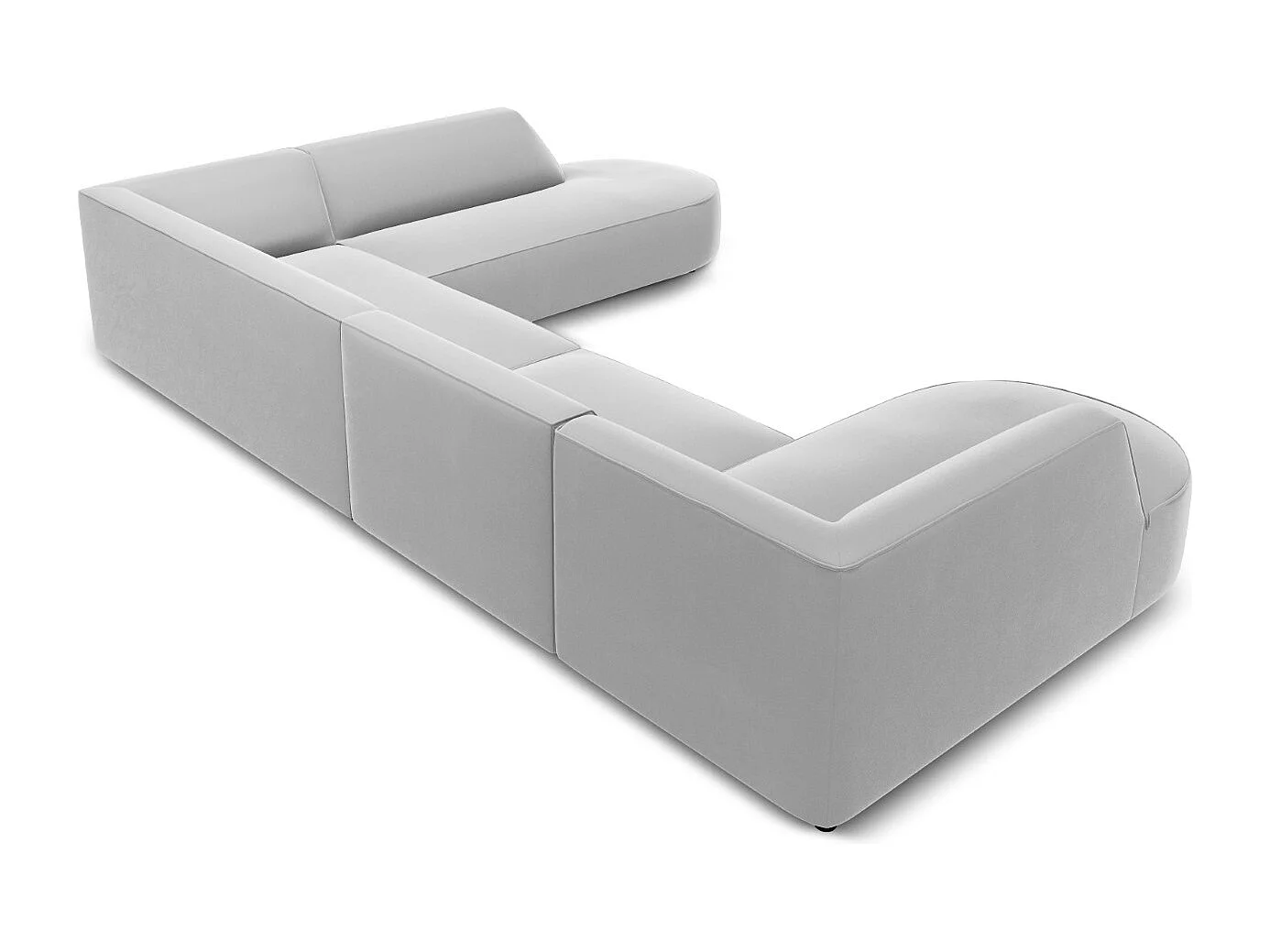 CXL by Christian Lacroix - Canapé d'angle droit panoramique "Charles" 7 places en velours gris clair - 366x273x69cm