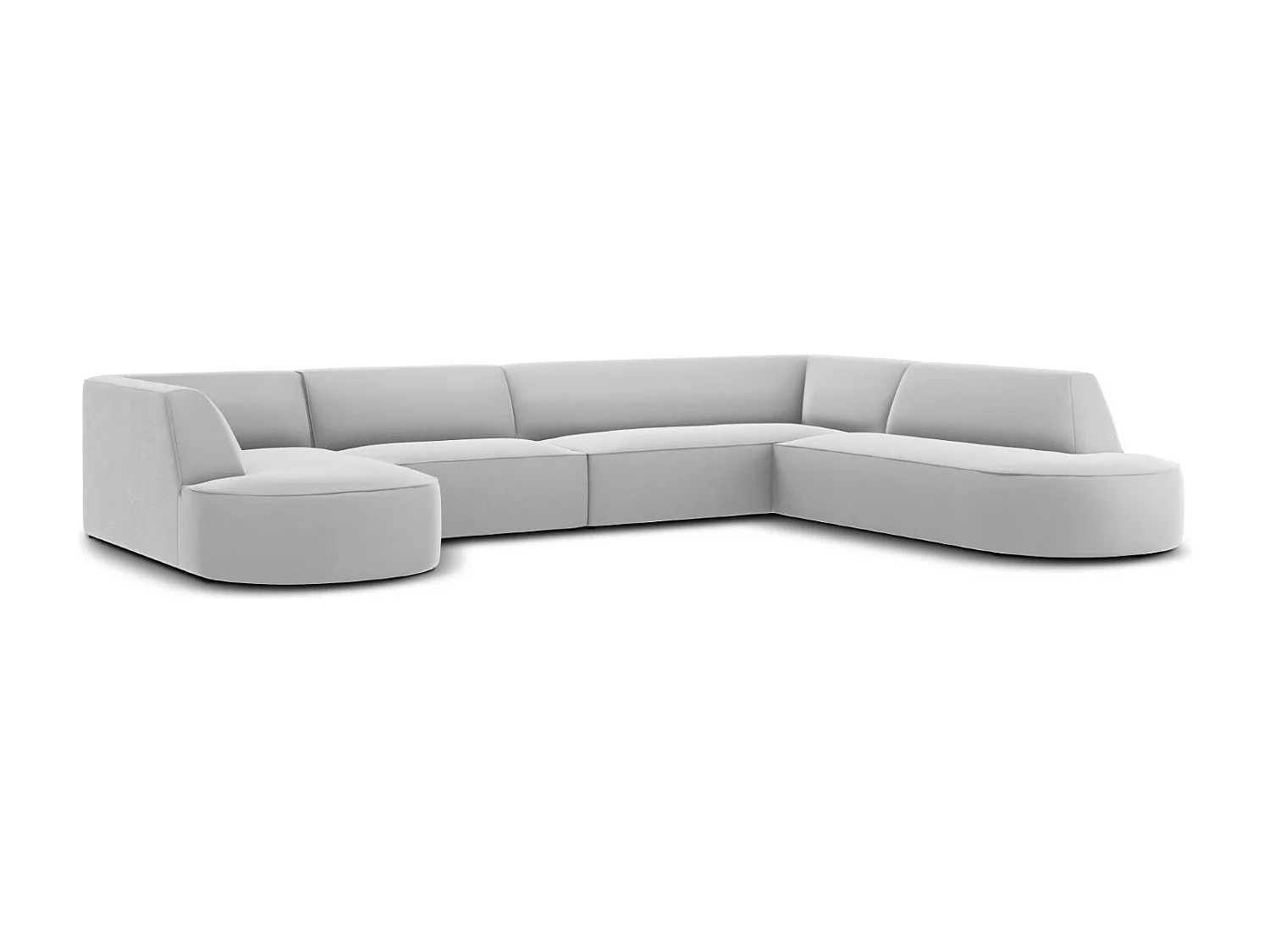 CXL by Christian Lacroix - Sofá de canto direito panorâmico "Charles" 7 lugares em veludo cinza claro - 366x273x69cm
