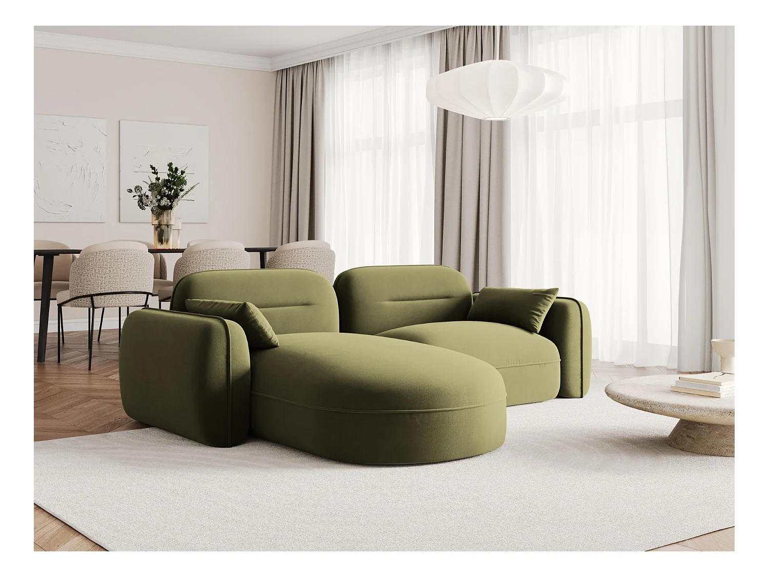 Cosmopolitan Design - Canapé d'angle gauche modulable "Sydney" 3 places en velours vert clair - 230x165x70cm