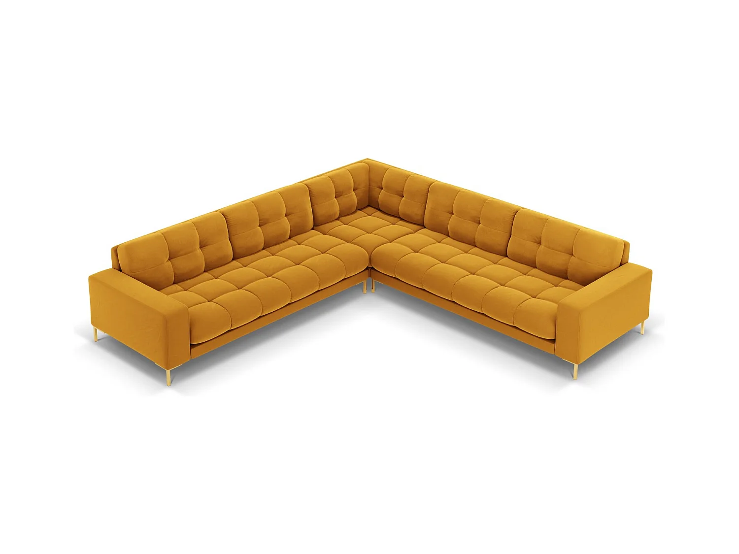 Cosmopolitan Design - Canapé d'angle symétrique "Bali" 6 places en velours jaune - 256x256x75cm