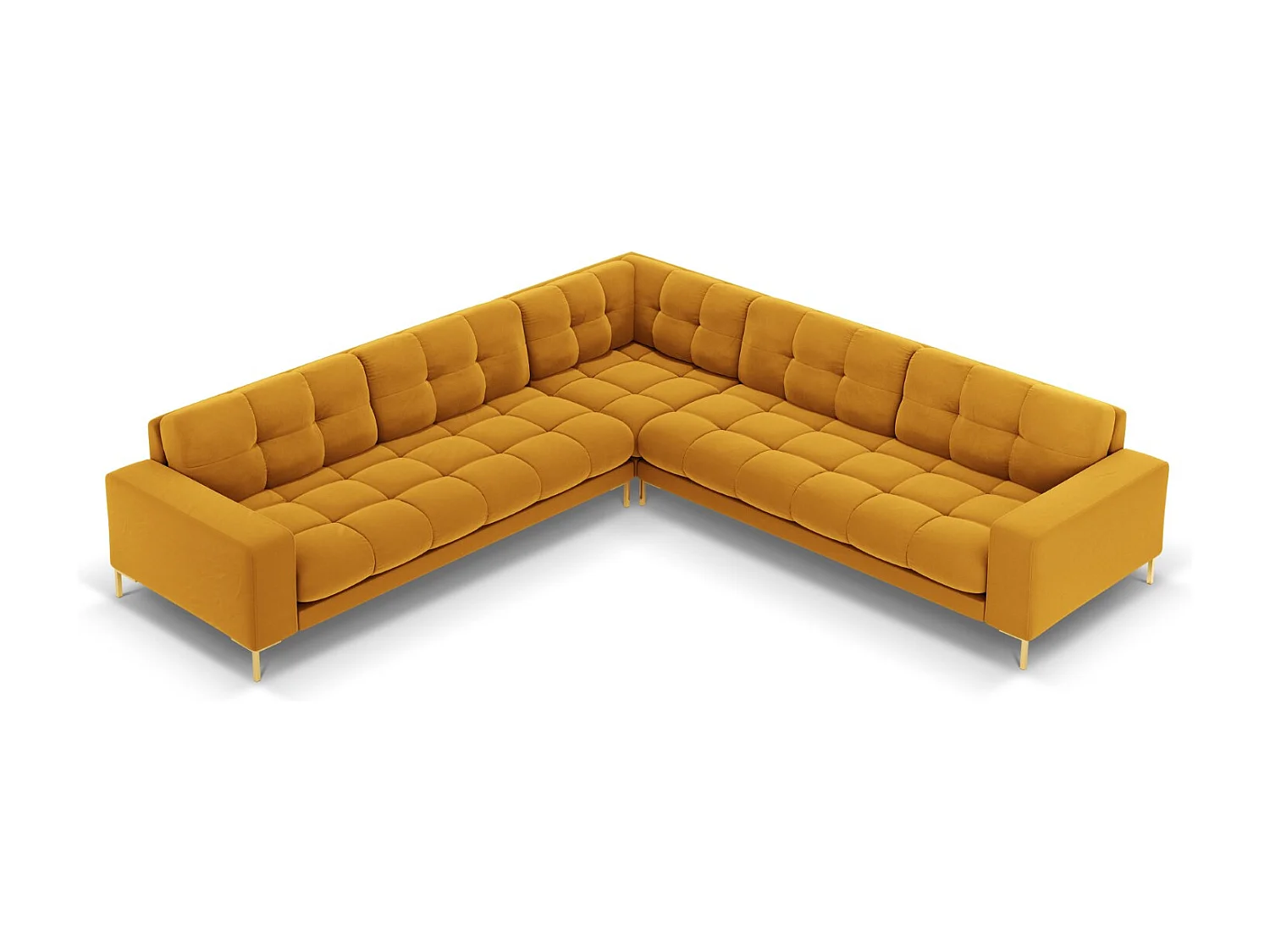Cosmopolitan Design - Canapé d'angle symétrique "Bali" 6 places en velours jaune - 256x256x75cm