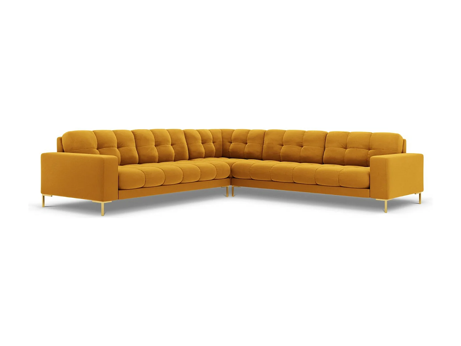 Cosmopolitan Design - Canapé d'angle symétrique "Bali" 6 places en velours jaune - 256x256x75cm