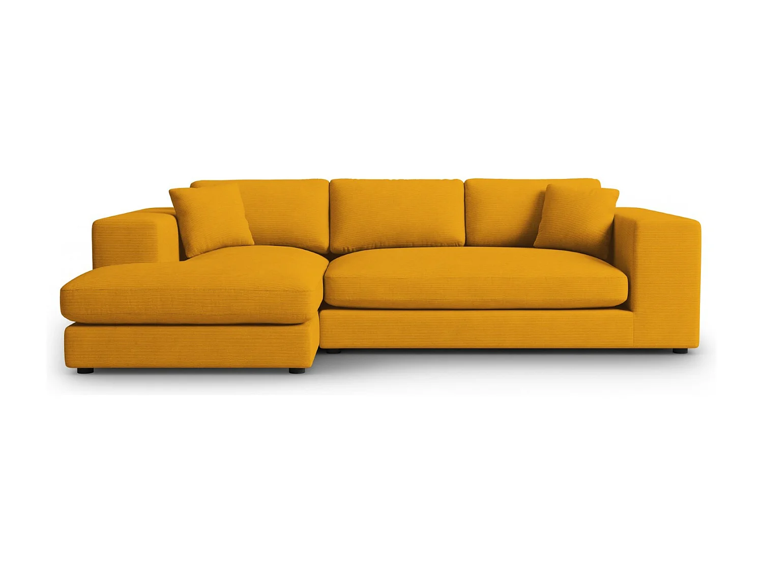 CXL by Christian Lacroix - Sofá de canto esquerdo "Tendance" 5 lugares em veludo cotelê amarelo - 282x174x72cm