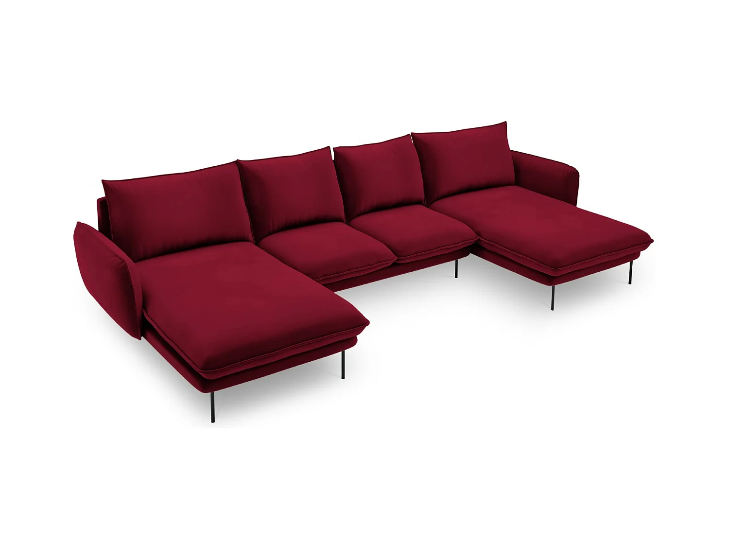 Cosmopolitan Design - Panoramische bank "Vienna" 6 zitplaatsen, Flueel, Rood - 350x170x95cm