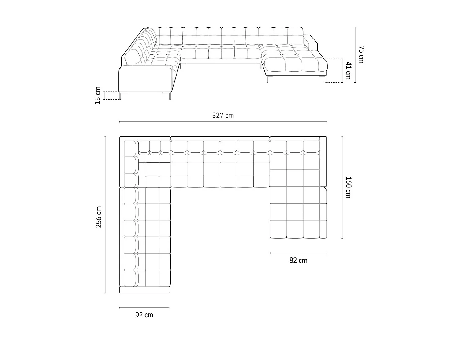 Cosmopolitan Design - Panoramische hoekbank links "Bali" 7 zitplaatsen, Flueel, Roze - 327x256x75cm