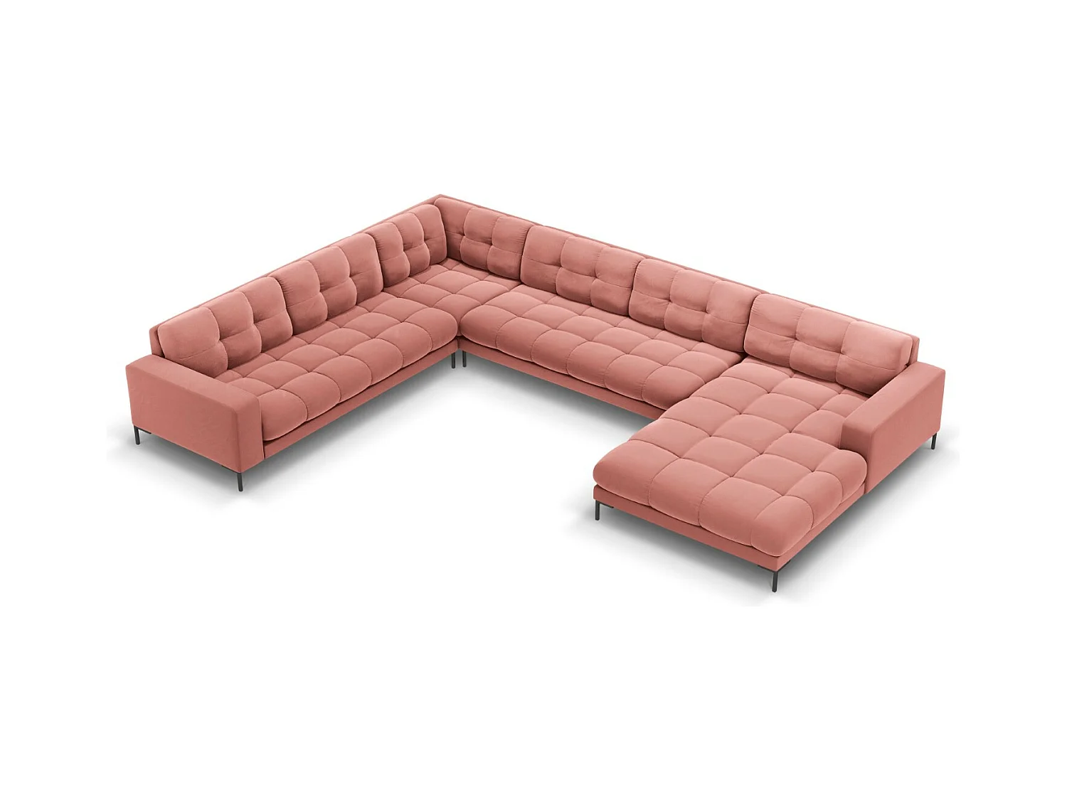 Cosmopolitan Design - Canapé d'angle gauche panoramique "Bali" 7 places en velours rose - 327x256x75cm