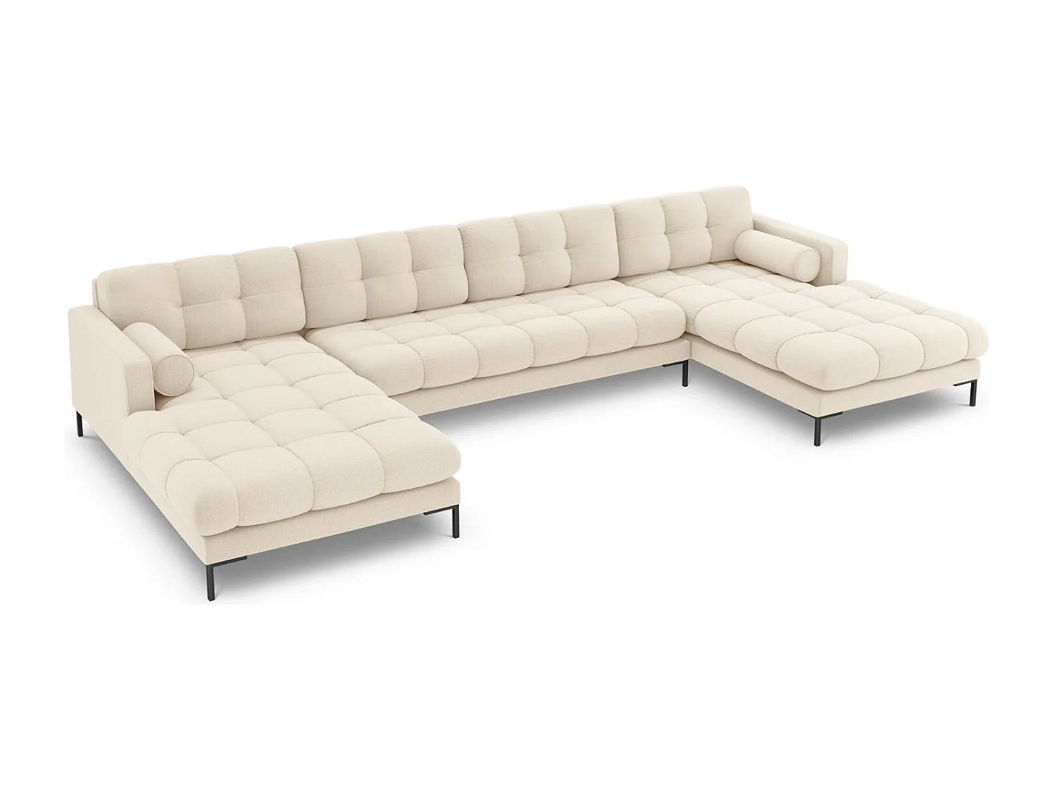 Cosmopolitan Design - 7-Sitzer Panoramasofa "Bali" aus strukturiertem Stoff leichtes beige - 383x185x75cm