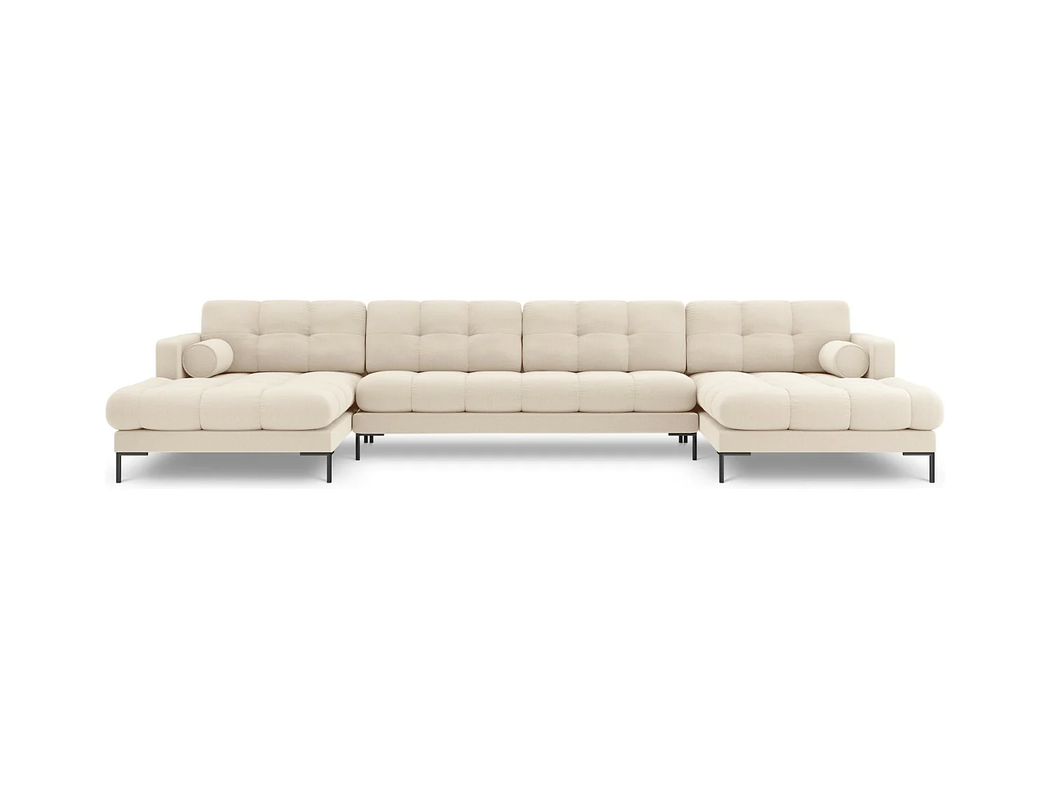 Cosmopolitan Design - Panoramische bank "Bali" 7 zitplaatsen, Structurele stof, Lichtbeige - 383x185x75cm