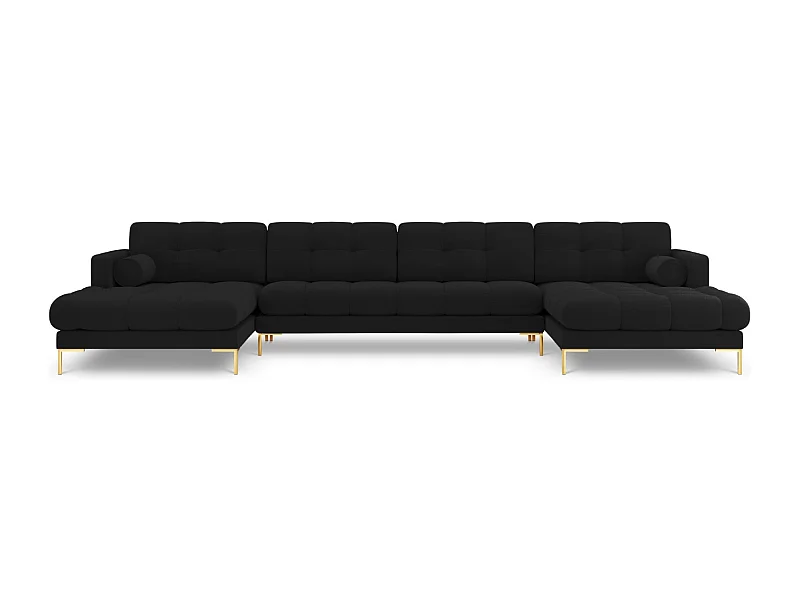 Cosmopolitan Design - 7-Sitzer Panoramasofa "Bali" aus strukturiertem Stoff schwarz - 383x185x75cm