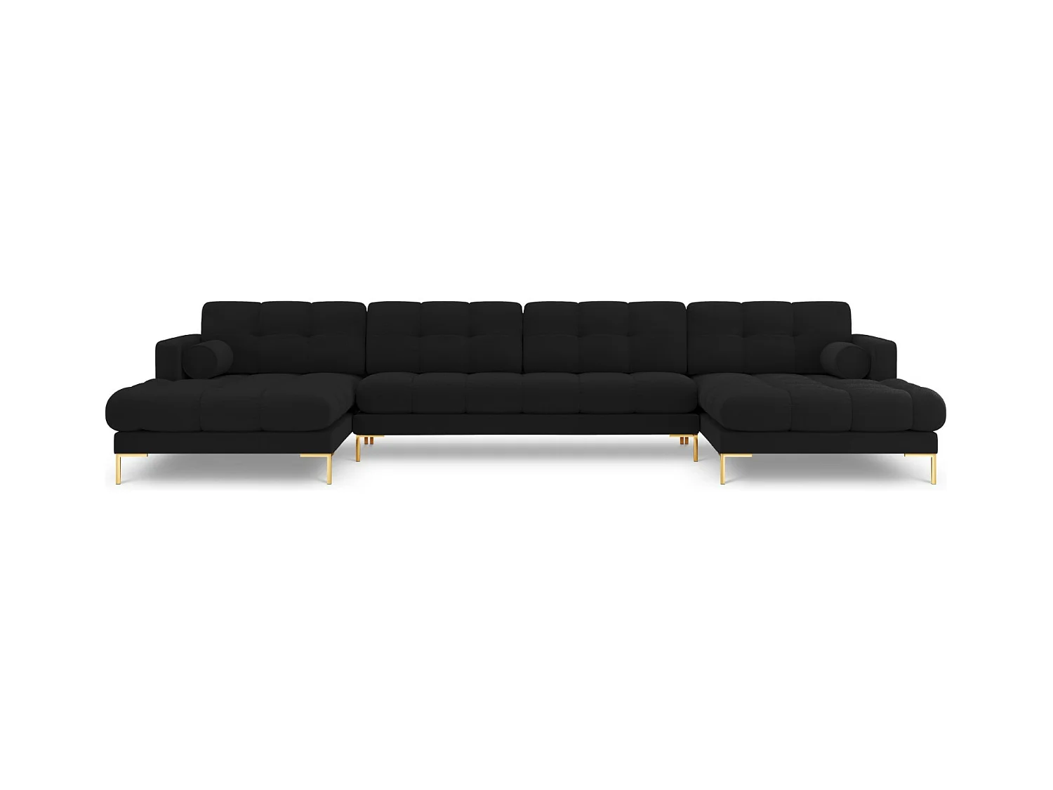 Cosmopolitan Design - Panoramische bank "Bali" 7 zitplaatsen, Structurele stof, Zwart - 383x185x75cm